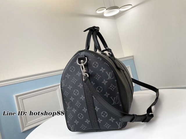 路易威登LV旅行包 M30235黑色 KEEPALL 45旅行袋 LV十字紋皮配花料旅行袋 LV男士手提旅行包 xxlv2403